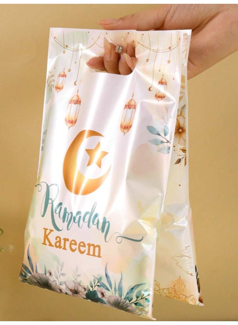 توزيعات رمضان 25 كيس هدايا بتصميم رمضان كريم وعيد مبارك، أكياس تقديم الحلوى والهدايا الصغيرة مع مقبض حمل، مناسبة لزينة حفلات رمضان وتجهيزات العيد وديكور طاولة الضيافة - Image 2